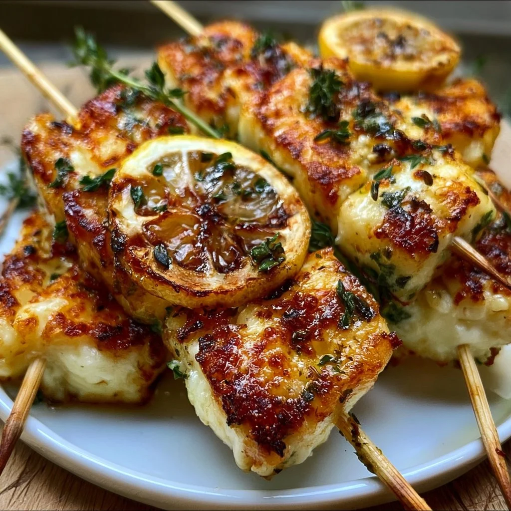 Grilled Halloumi Skewers With Lemon And Thyme