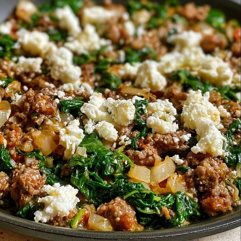 Ground Beef and Spinach Skillet with Feta