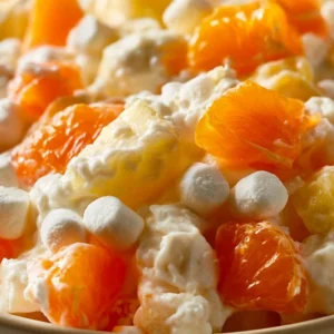 Colorful Hawaiian Fruit Salad with tropical fruits like pineapple, mango, and papaya