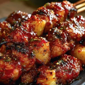 Hawaiian Teriyaki Chicken Kabobs ready to be grilled with colorful vegetables.