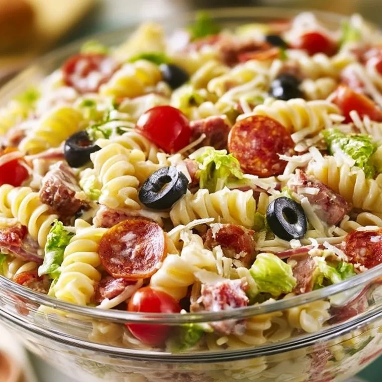 Delicious Italian Grinder Pasta Salad in a mixing bowl.
