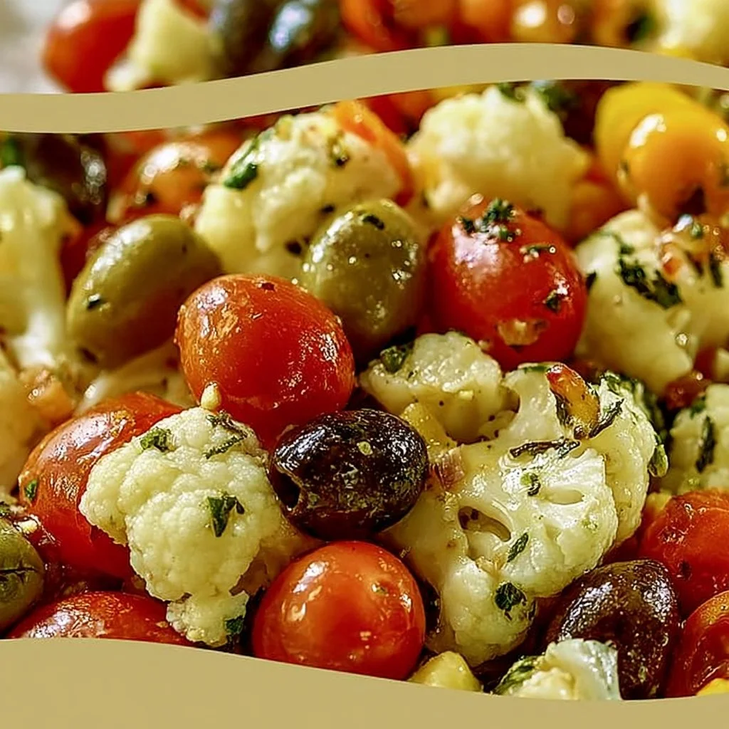 Mediterranean marinated cauliflower salad with fresh vegetables and herbs
