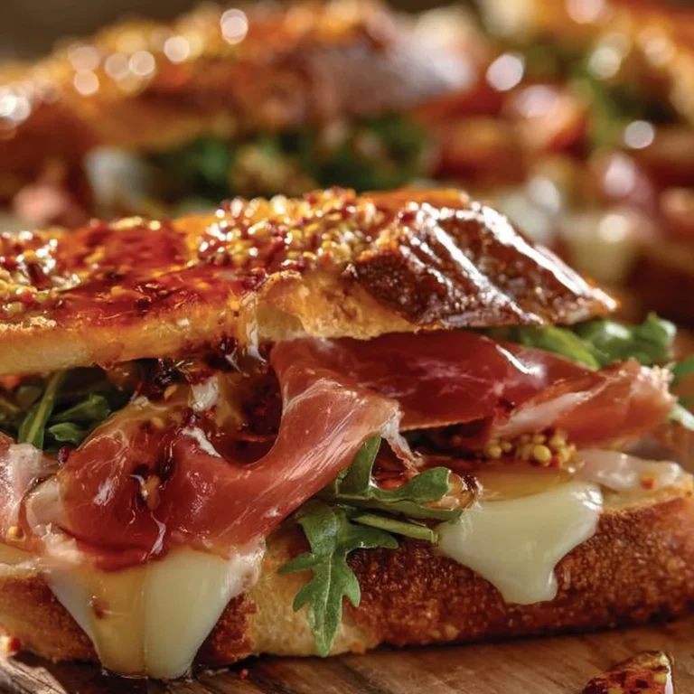 Perfect prosciutto brie sandwich with honey in a baguette