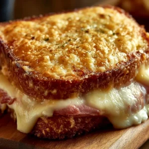 Delicious homemade Croque Monsieur sandwich with ham and cheese