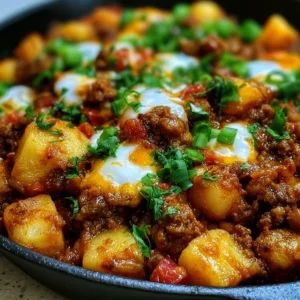 Delicious Sloppy Joe Potato Skillet served in a rustic dish