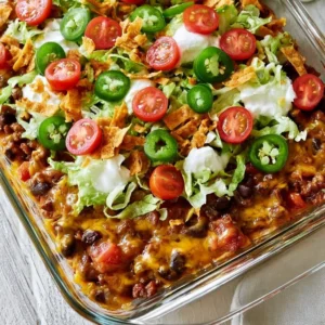 Delicious Walking Taco Casserole served in a bowl with toppings